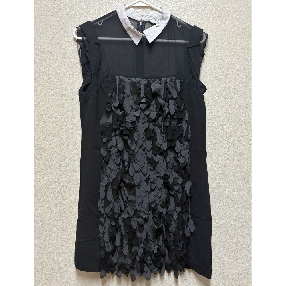 Mia Mia Black White Chiffon A-Line Dress Collared Sleeveless Knee Length 40